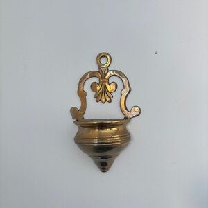 Vintage Ornate Brass Wall Pocket Planter / Holy Water Font